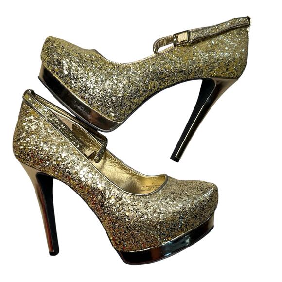 Y2K Gold Glitter High Heel Women 6.5 Mossimo Stiletto Bling Party Event Holiday - Picture 1 of 14